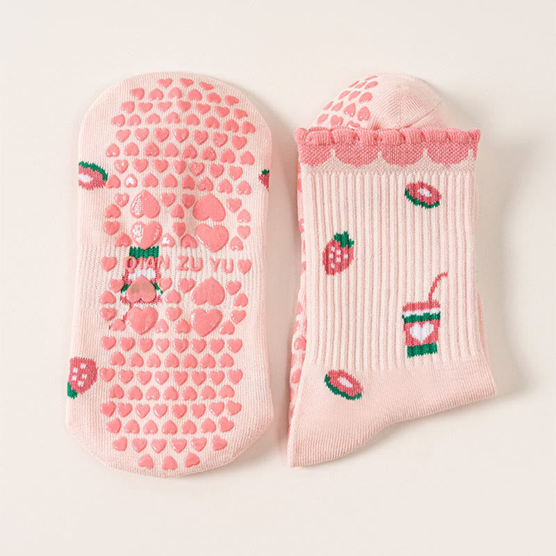 Chaussettes antidérapantes à motifs de fraises (2 paires) - Rose - EU36-40(US3-7) - image 5