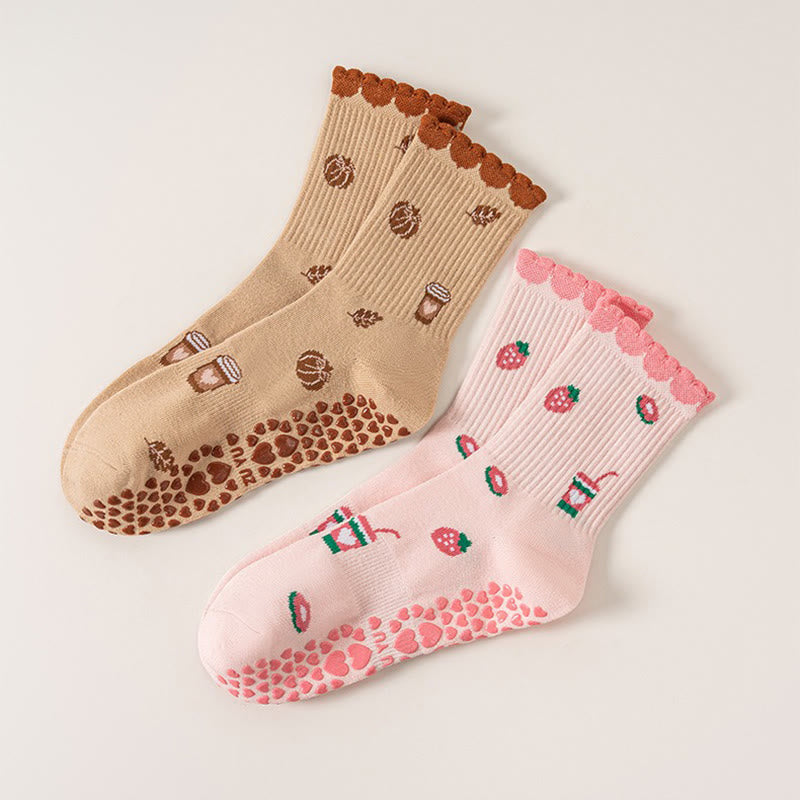 Chaussettes de yoga Plusoc Fraises Tasses à café (2 paires) - Multicolore - EU36-40(US3-7) - image 9
