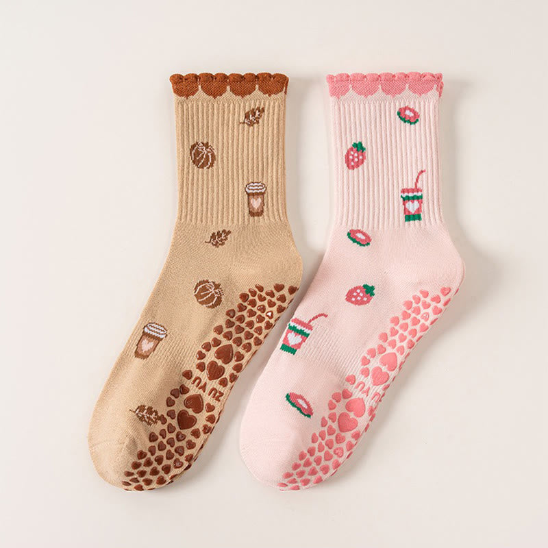 Chaussettes de yoga Plusoc Fraises Tasses à café (2 paires) - image 8