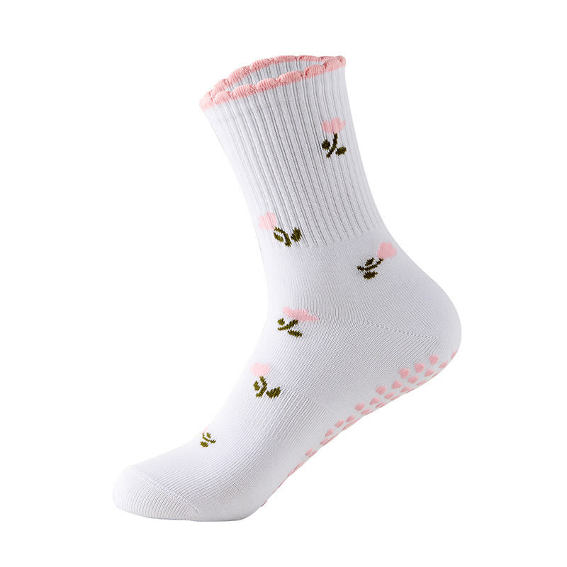 Chaussettes de yoga en forme de cœur et de fleur de cerisier (4 paires) - Rose - EU36-40(US3-7) - image 15
