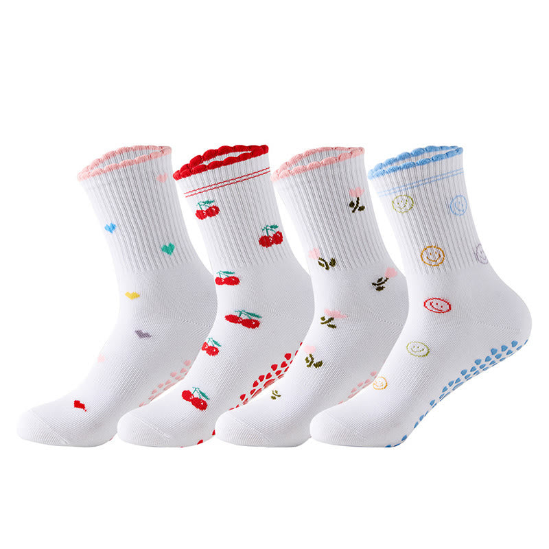 Chaussettes antidérapantes à motif de cœur et de fleurs de cerisier (4 paires) - Multicolore - EU36-40(US3-7) - image 11