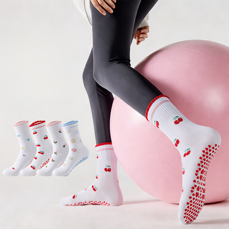 Chaussettes de yoga en forme de cœur et de fleur de cerisier (4 paires) - image 0