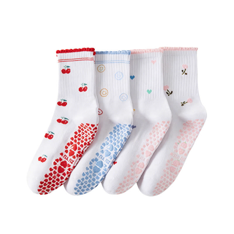 Chaussettes antidérapantes à motif de cœur et de fleurs de cerisier (4 paires) - image 12