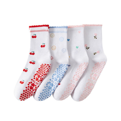 Chaussettes antidérapantes à motif de cœur et de fleurs de cerisier (4 paires) - image 12