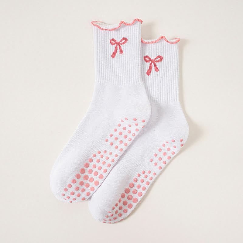 Chaussettes antidérapantes à broderie nœud délicate (4 paires) - Blanc - EU36-40(US3-7) - image 16
