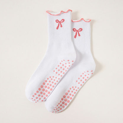 Chaussettes antidérapantes à broderie nœud délicate (4 paires) - Blanc - EU36-40(US3-7) - image 16