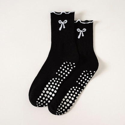 Chaussettes antidérapantes à broderie nœud délicate (4 paires) - Noir - EU36-40(US3-7) - image 14