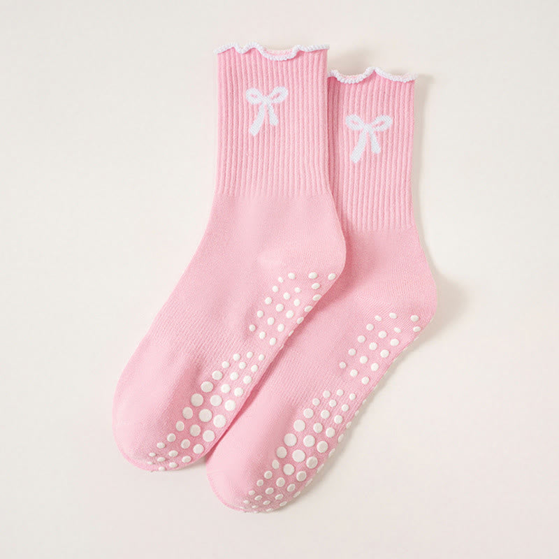 Chaussettes antidérapantes à broderie nœud délicate (4 paires) - Rose - EU36-40(US3-7) - image 15