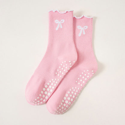 Chaussettes antidérapantes à broderie nœud délicate (4 paires) - Rose - EU36-40(US3-7) - image 15