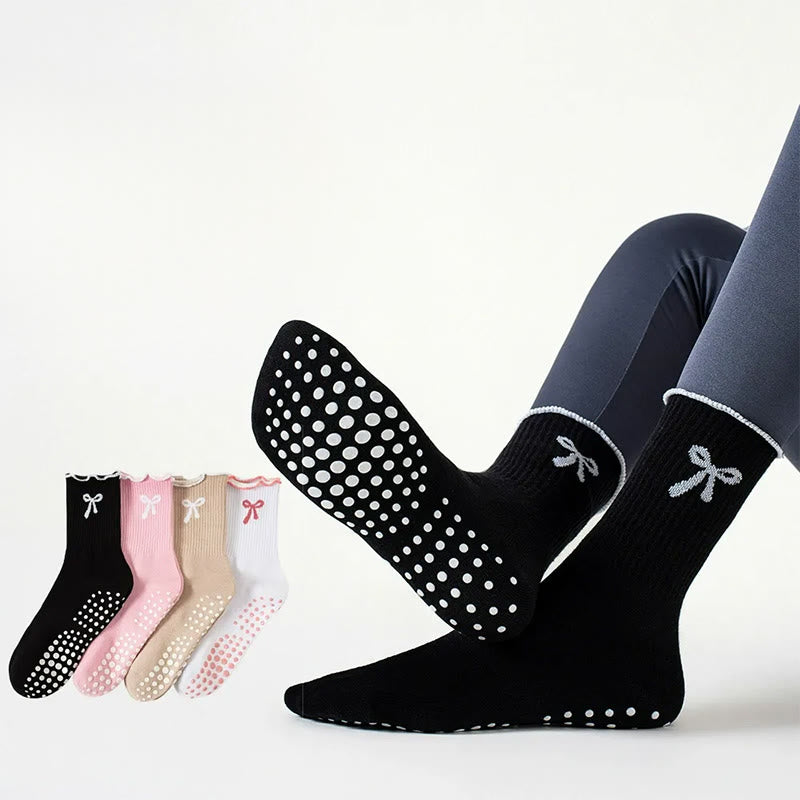 Chaussettes antidérapantes à broderie nœud délicate (4 paires) - image 0