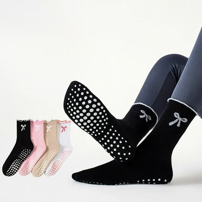 Chaussettes antidérapantes à broderie nœud délicate (4 paires) - image 0