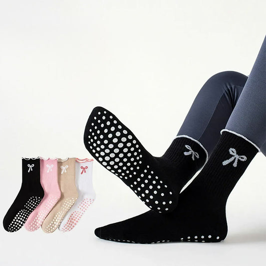 Chaussettes antidérapantes à broderie nœud délicate (4 paires) - image 0