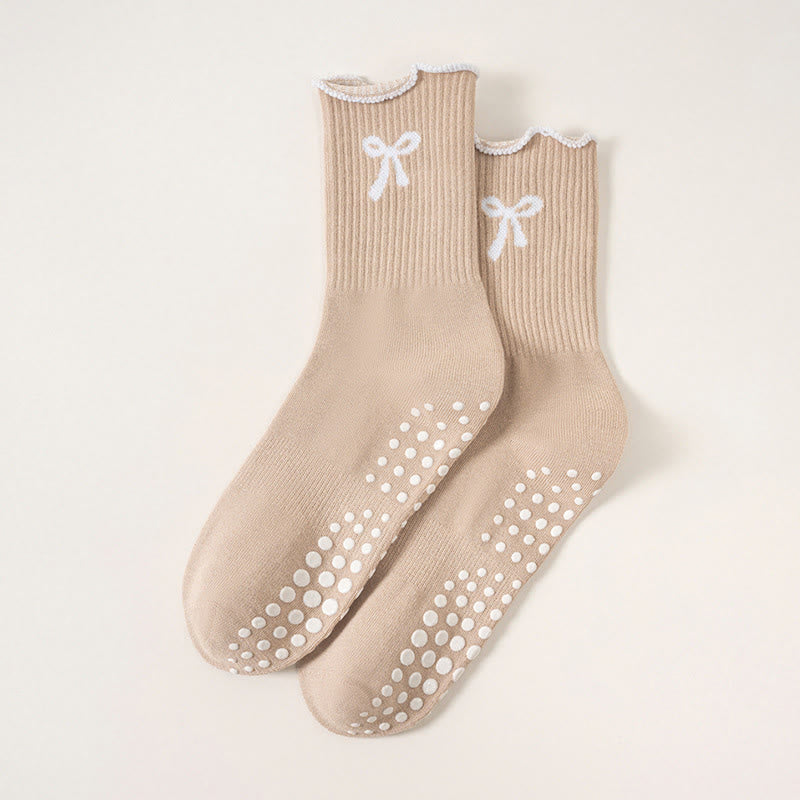 Chaussettes antidérapantes à broderie nœud délicate (4 paires) - Kaki - EU36-40(US3-7) - image 13