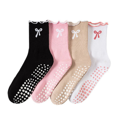 Chaussettes antidérapantes à broderie nœud délicate (4 paires) - Multicolore - EU36-40(US3-7) - image 12
