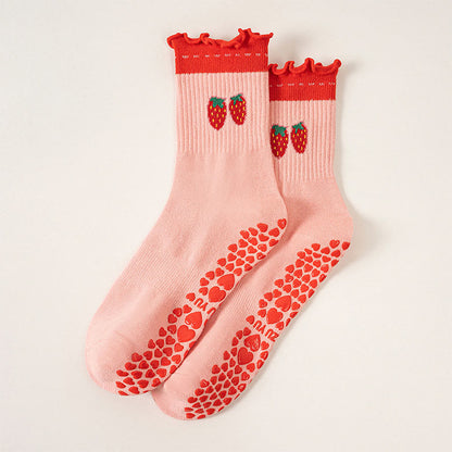 Chaussettes antidérapantes en forme de cœur, fraise et cerise (3 paires) - Fraise - EU36-40(US3-7) - image 14