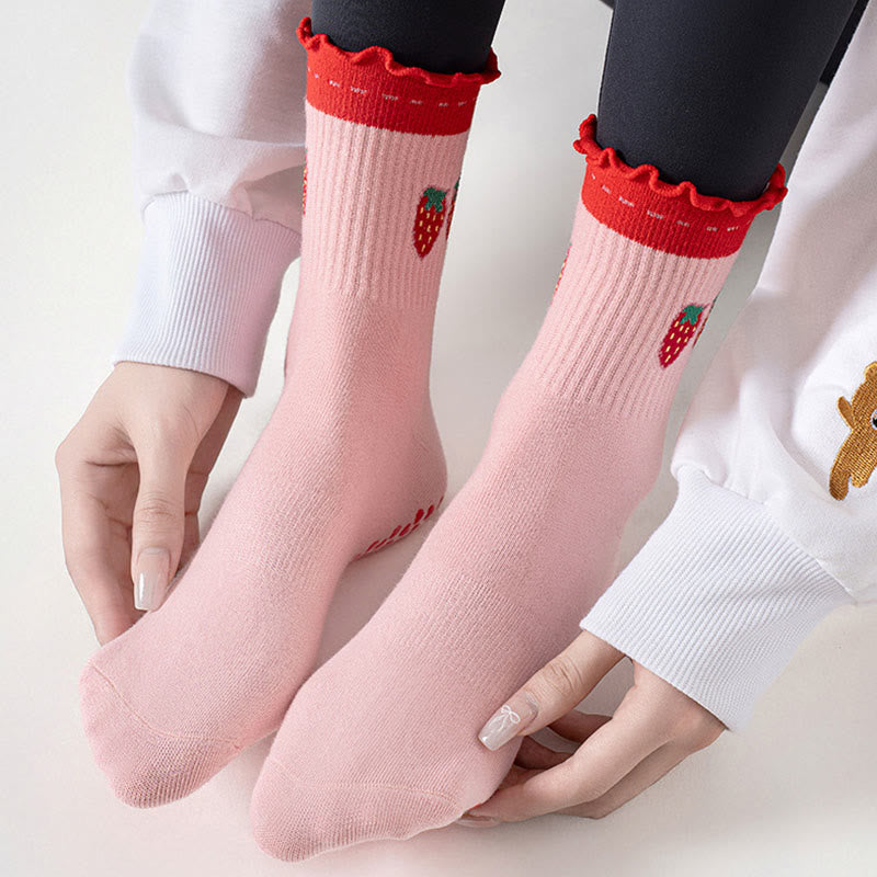 Chaussettes de yoga en forme de cœur, fraise et cerise (3 paires) - image 9