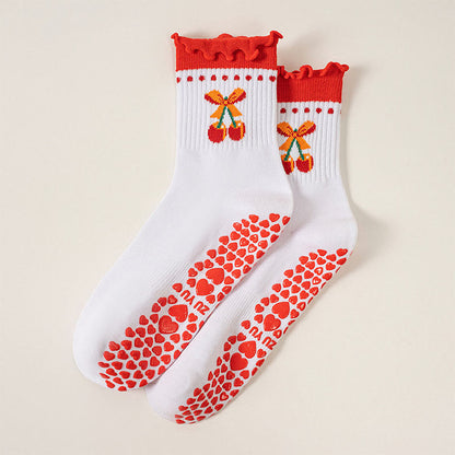 Chaussettes antidérapantes en forme de cœur, fraise et cerise (3 paires) - Cerise - EU36-40(US3-7) - image 13