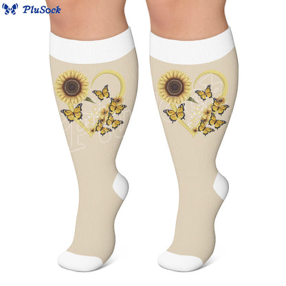 Chaussettes de compression grandes tailles à motif cœur et papillon - image 3