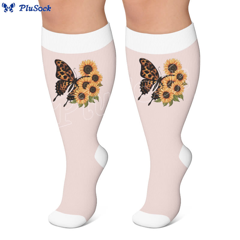 Chaussettes de compression grandes tailles à motif cœur et papillon - image 4