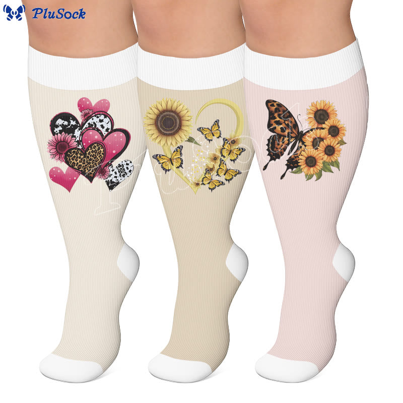Chaussettes de compression grandes tailles à motif cœur et papillon - image 0