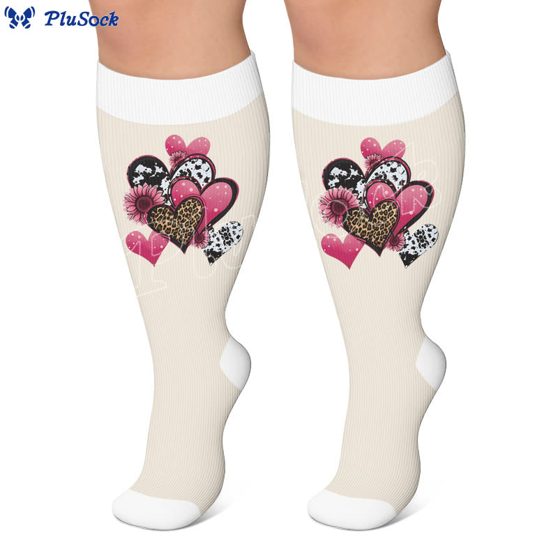 Chaussettes de compression grandes tailles à motif cœur et papillon - image 2