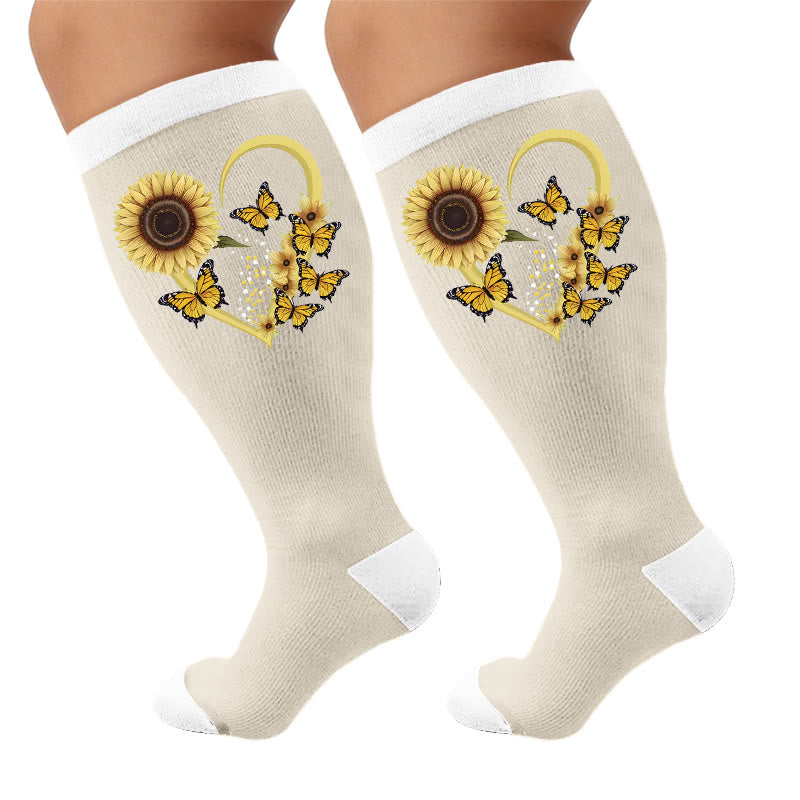 Chaussettes de compression grandes tailles à motif cœur et papillon - Tournesol (1 paire) - 4XL - image 6