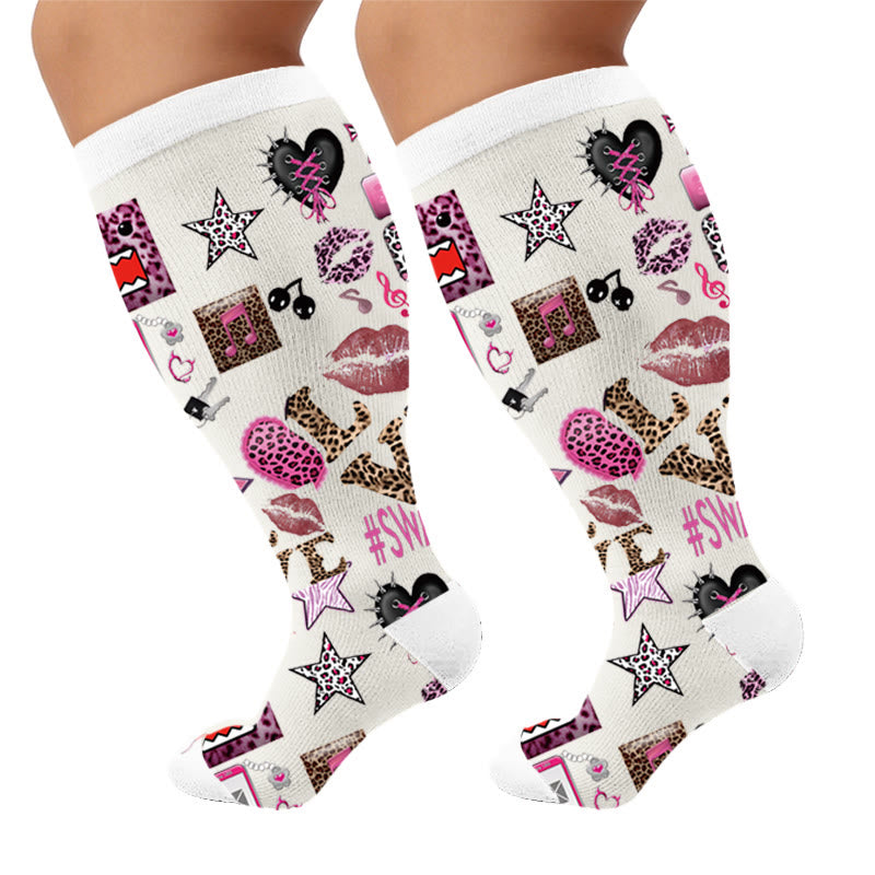 Chaussettes de compression grandes tailles à imprimé rétro streetwear - Amour (1 paire) - 4XL - image 5