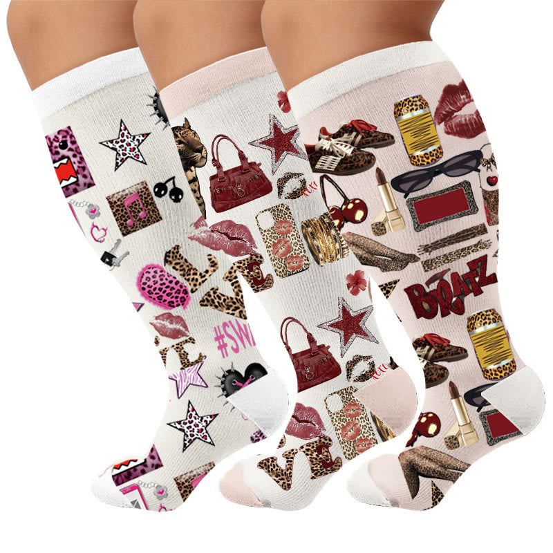 Chaussettes de compression grandes tailles à imprimé rétro streetwear - Multicolore (3 paires) - 4XL - image 1