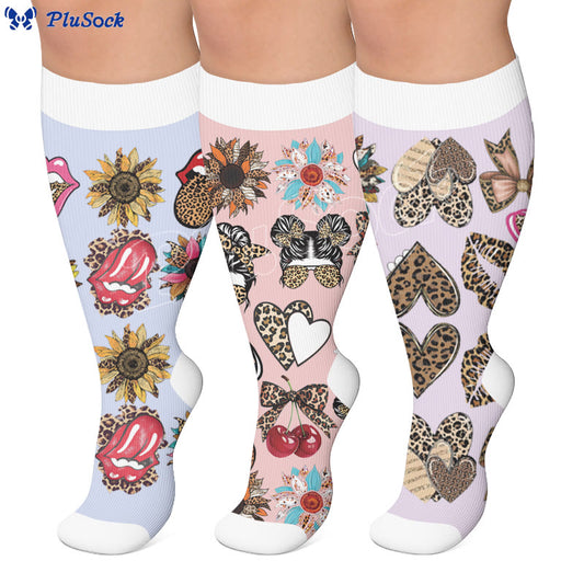 Chaussettes de compression grandes tailles à imprimé léopard rétro - image 0