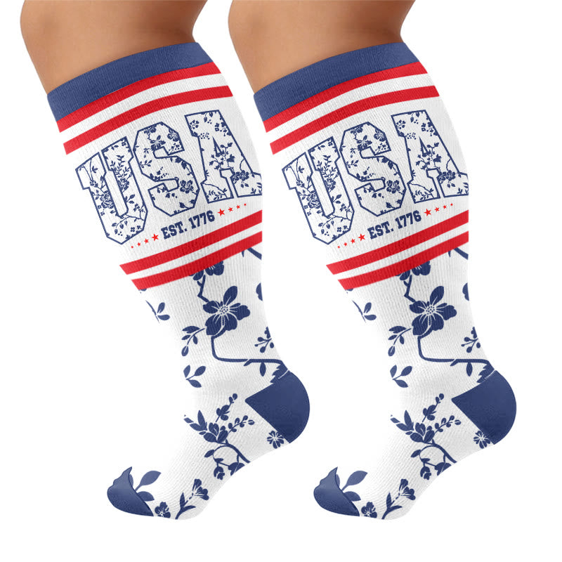 Chaussettes de compression rayées à nœud grande taille - Bleu (1 paire) - 4XL - image 7