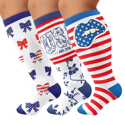 Chaussettes de compression rayées à nœud grande taille - Multicolore (3 paires) - 4XL - image 1