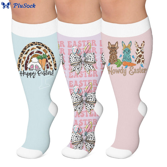 Chaussettes de compression grande taille à motif lapin de Pâques - image 0