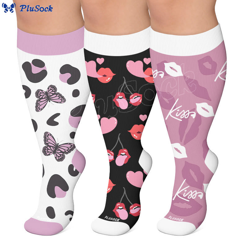 Chaussettes de compression grande taille à imprimé papillon - image 0