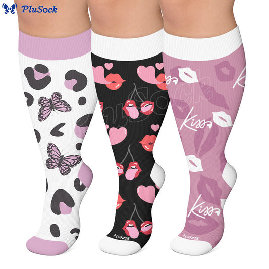 Chaussettes de compression grande taille à imprimé papillon - image 0