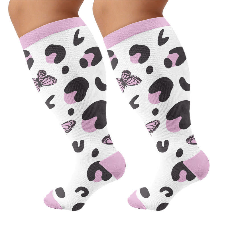 Chaussettes de compression grande taille à imprimé papillon - Blanc (1 paire) - 4XL - image 6