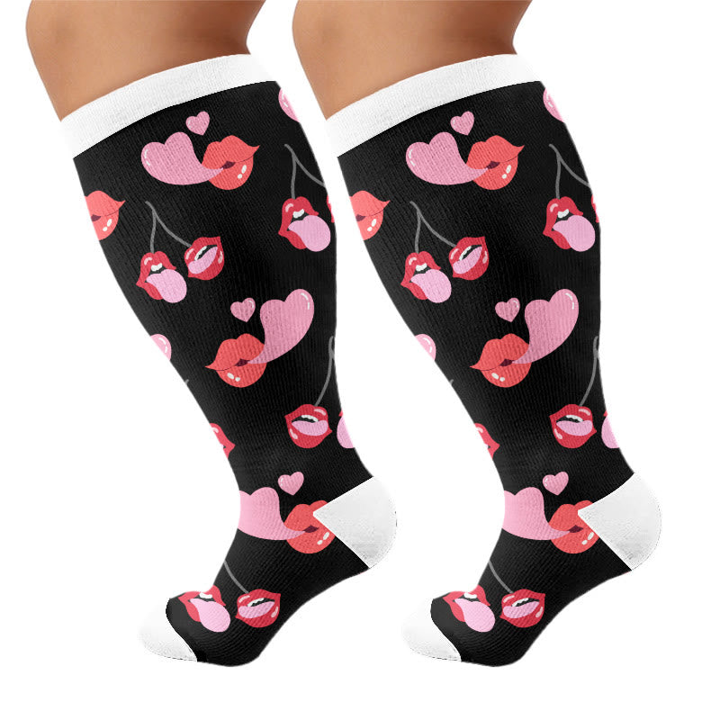 Chaussettes de compression grande taille à imprimé papillon - Noir (1 paire) - 4XL - image 5