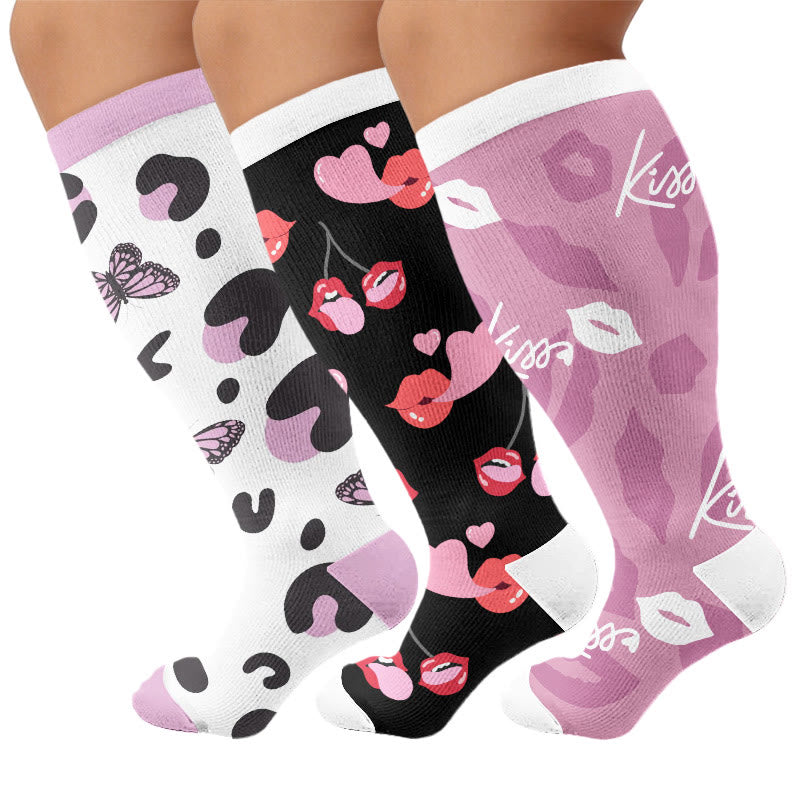 Chaussettes de compression grande taille à imprimé papillon - Multicolore (3 paires) - 4XL - image 1