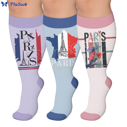 Chaussettes de compression grande taille à motif Tour Eiffel - image 0