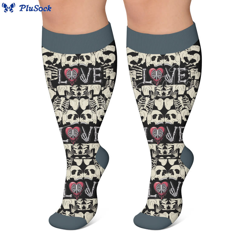 Chaussettes de compression grandes tailles à motif tête de mort amusant - image 2