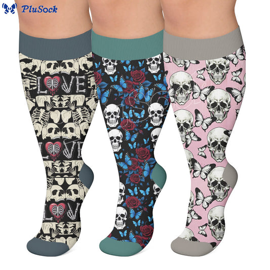 Chaussettes de compression grandes tailles à motif tête de mort amusant - image 0