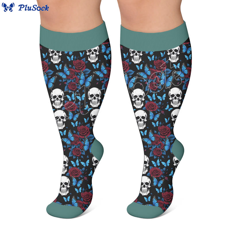 Chaussettes de compression grandes tailles à motif tête de mort amusant - image 3