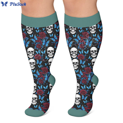 Chaussettes de compression grandes tailles à motif tête de mort amusant - image 3