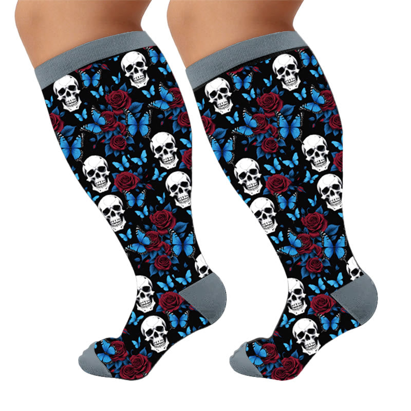 Chaussettes de compression grandes tailles à motif tête de mort amusant - Papillon (1 paire) - 4XL - image 6