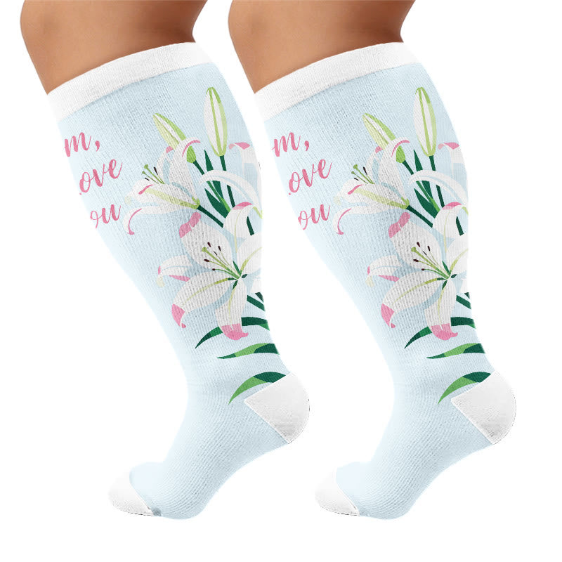 Chaussettes de compression fleuries grandes tailles pour la fête des mères - Bleu (1 paire) - 4XL - image 5
