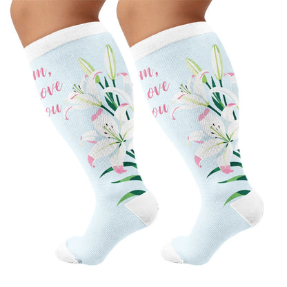 Chaussettes de compression fleuries grandes tailles pour la fête des mères - Bleu (1 paire) - 4XL - image 5