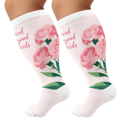 Chaussettes de compression fleuries grandes tailles pour la fête des mères - Rose (1 paire) - 4XL - image 6
