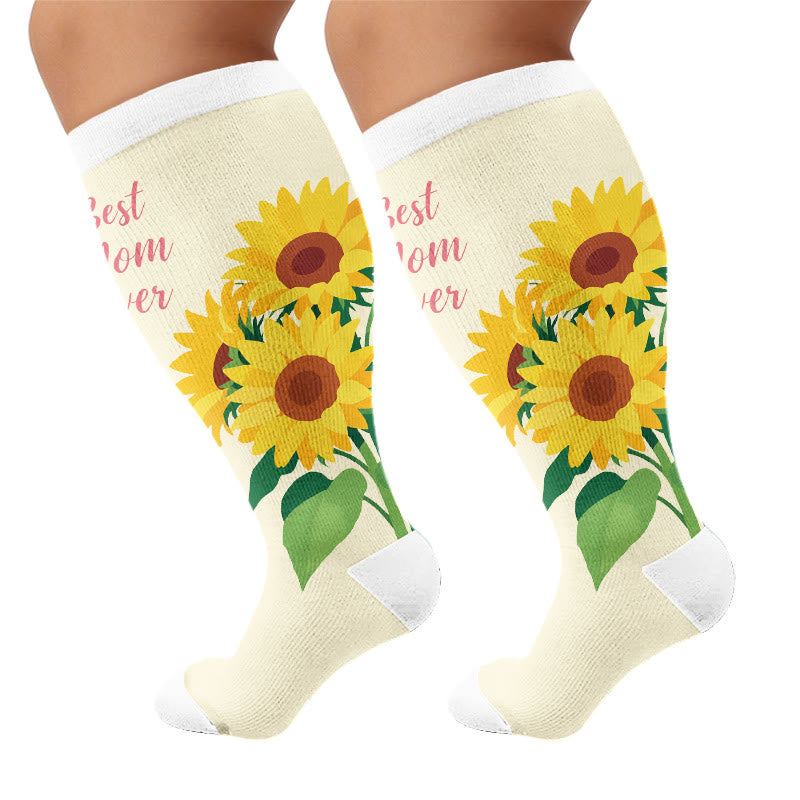 Chaussettes de compression fleuries grandes tailles pour la fête des mères - Abricot (1 paire) - 4XL - image 7