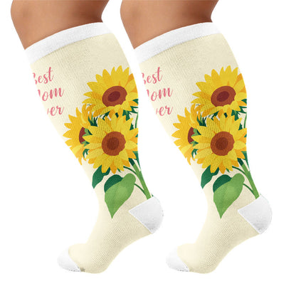 Chaussettes de compression fleuries grandes tailles pour la fête des mères - Abricot (1 paire) - 4XL - image 7