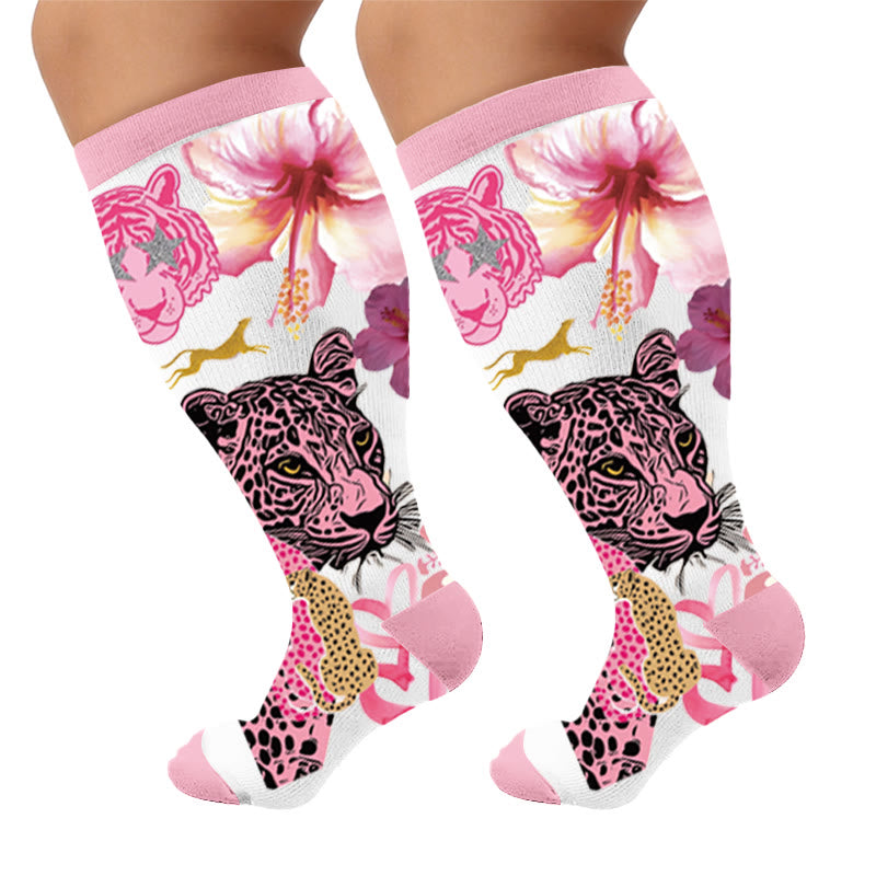 Chaussettes de compression à imprimé texturé amusant grandes tailles - Floral (1 paire) - 4XL - image 7