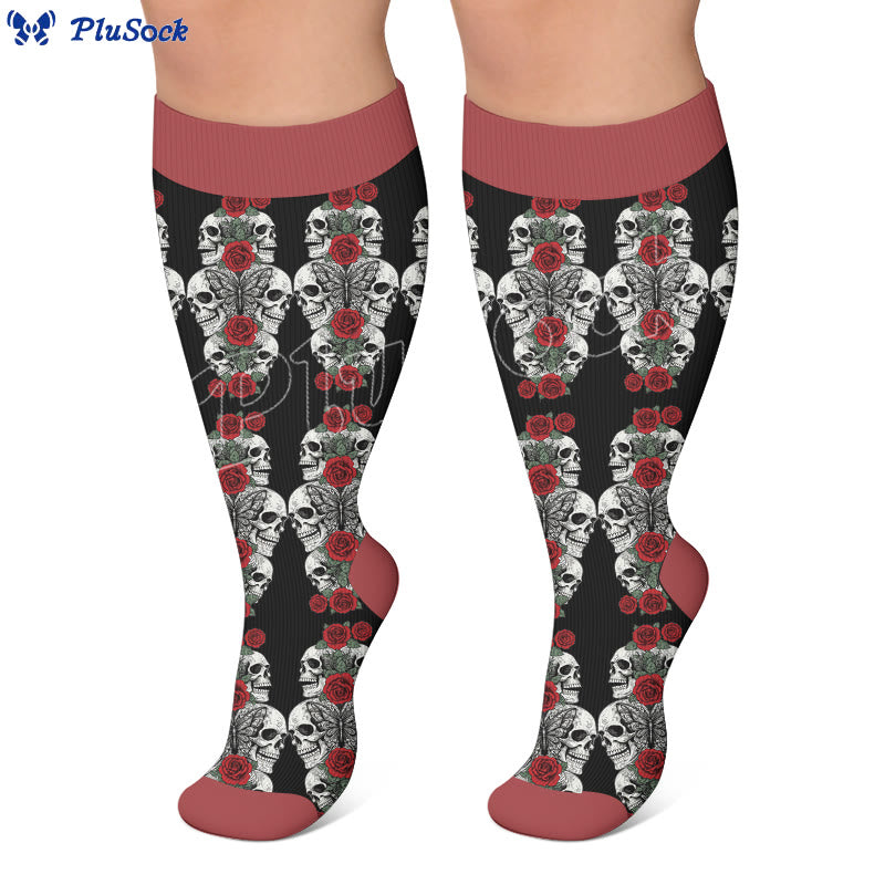 Chaussettes de compression grandes tailles à imprimé tête de mort rétro - image 2